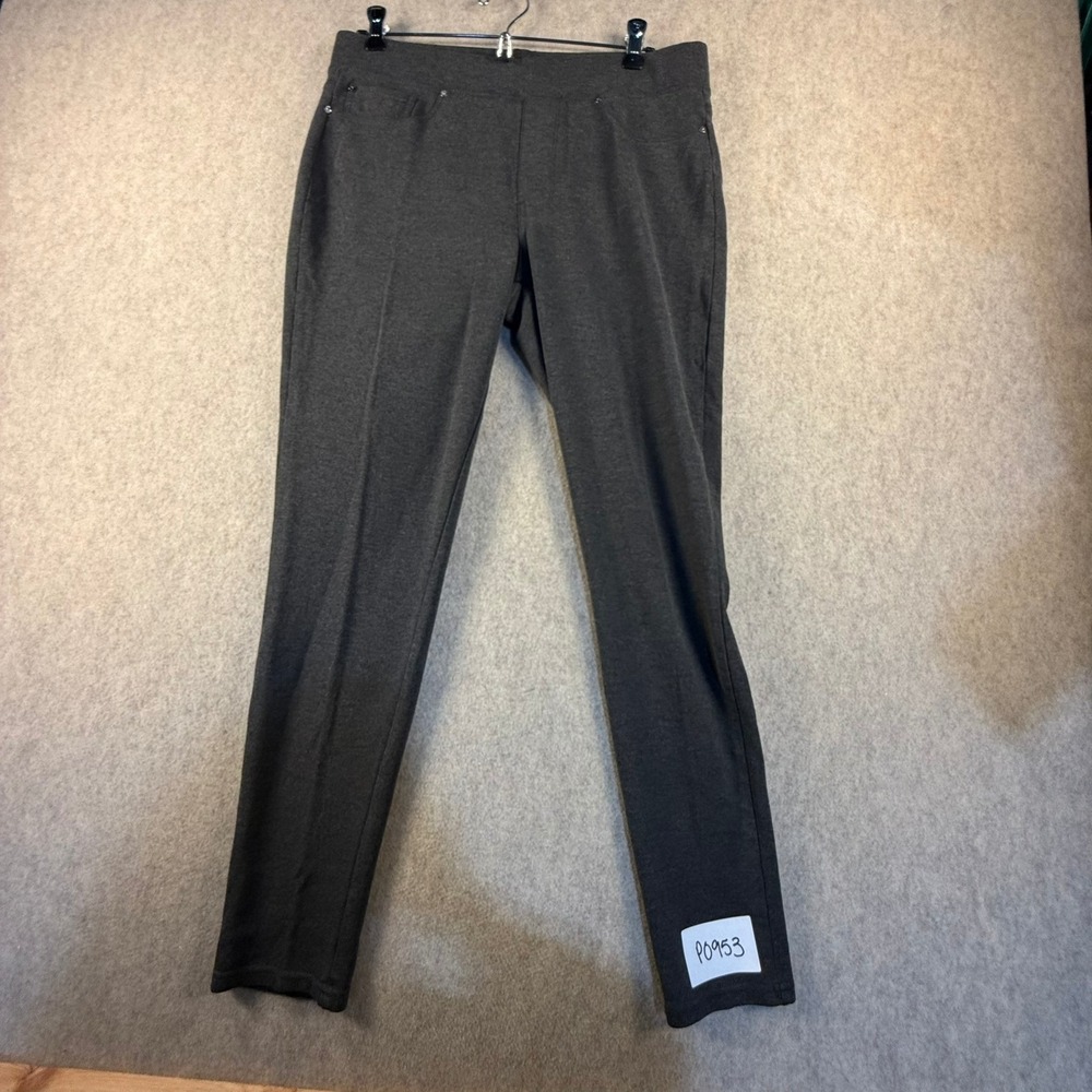 Seven7 Womens Charcoal Gray Heather Pull On Skinny Stretch Knit Pants Large